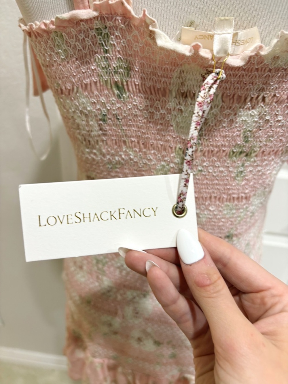 NWT LoveShackFancy Pink Norna Dress Ballet Pink Floral Tie-Shoulder Dress Large - Picture 6 of 11